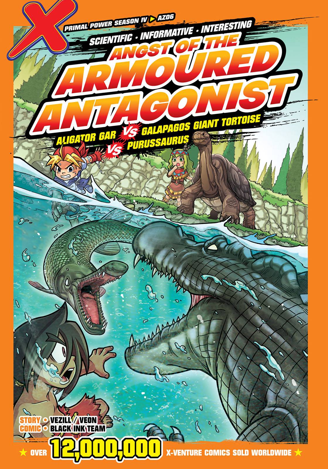 X-VENTURE Primal Power IV 06: Angst Of The Armoured Antagonist: Aligator Gar VS Galapagos Giant Tortoise VS Purussaurus