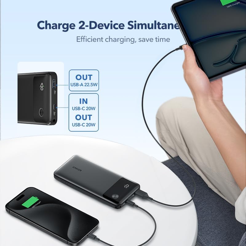 ANKER 10000mAh 22.5W 2-Output Power Bank with Cable & Display