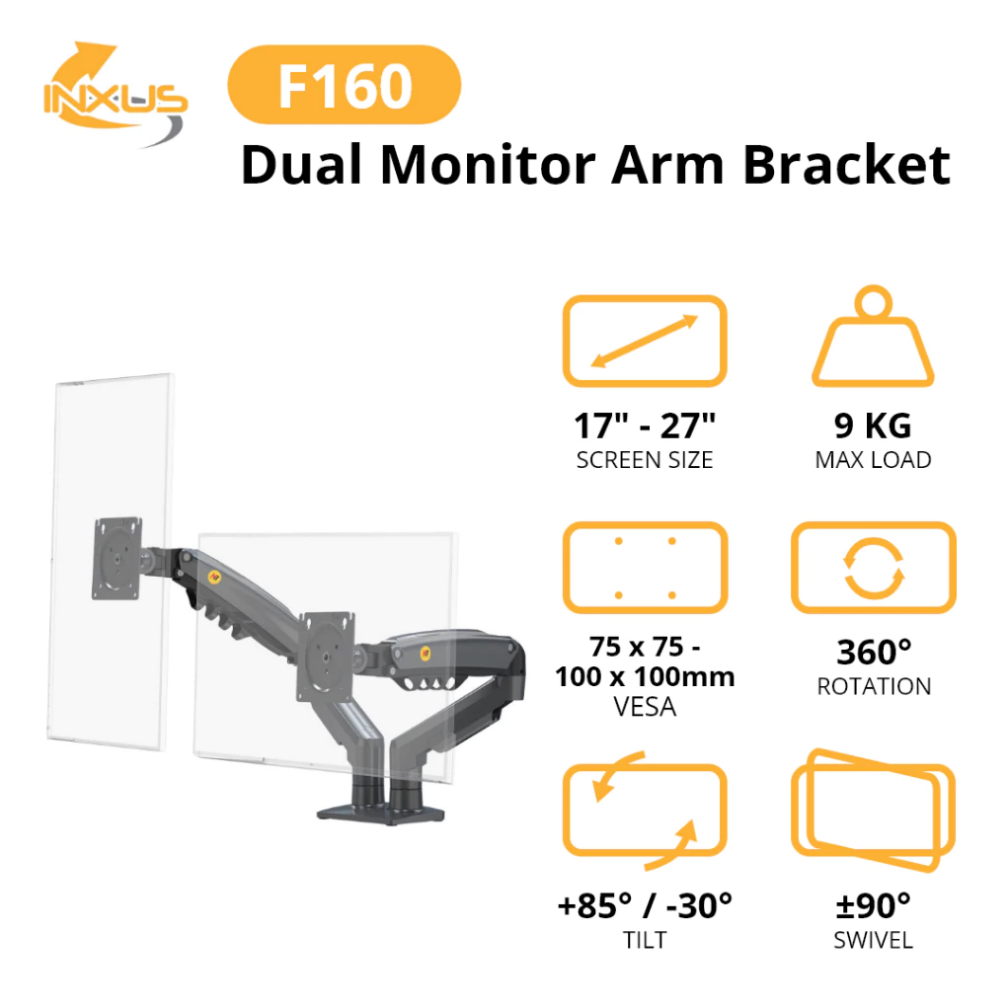 North Bayou F160 DUAL Monitor Arm - Grey
