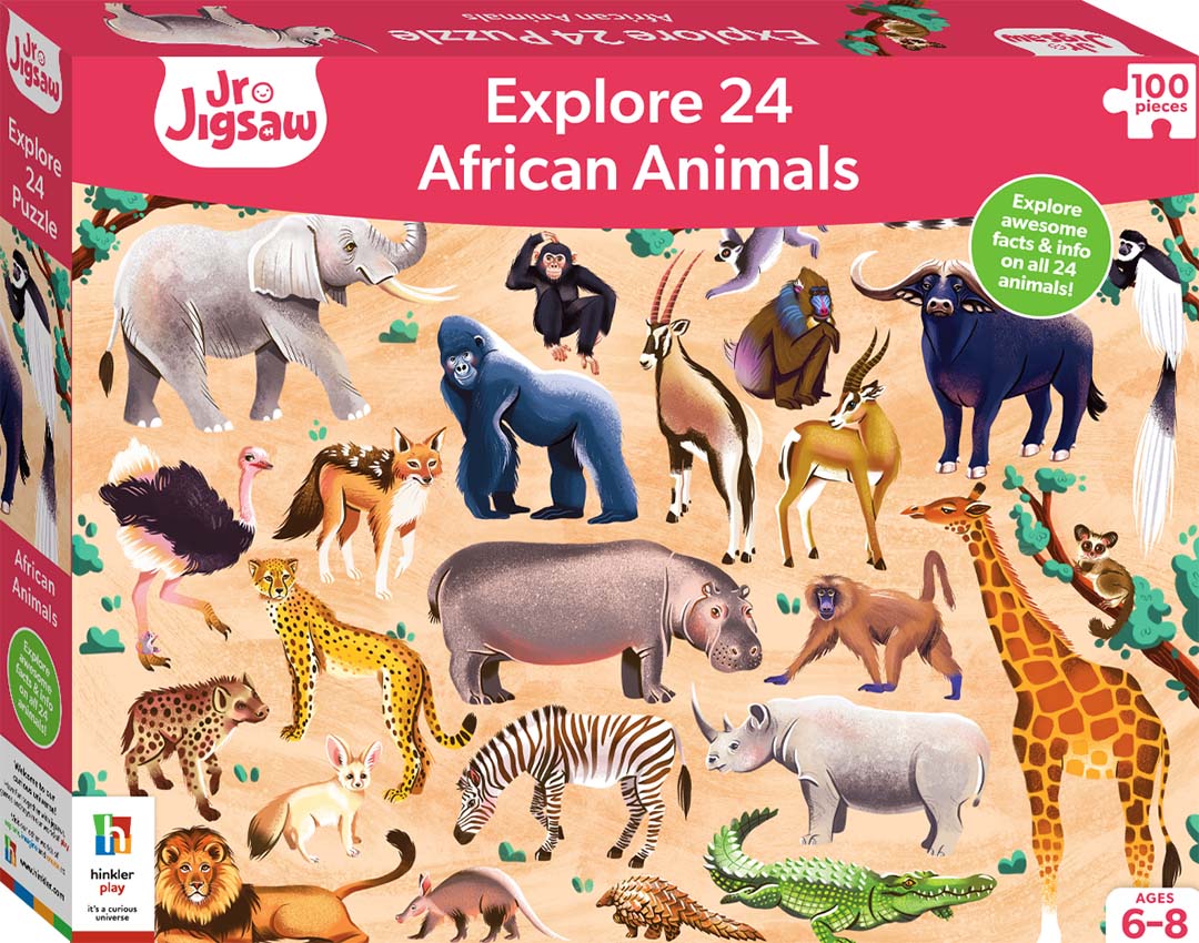 HINKLER JR JIGSAW 100 PIECES EXPLORE 24 AFRICAN ANIMALS