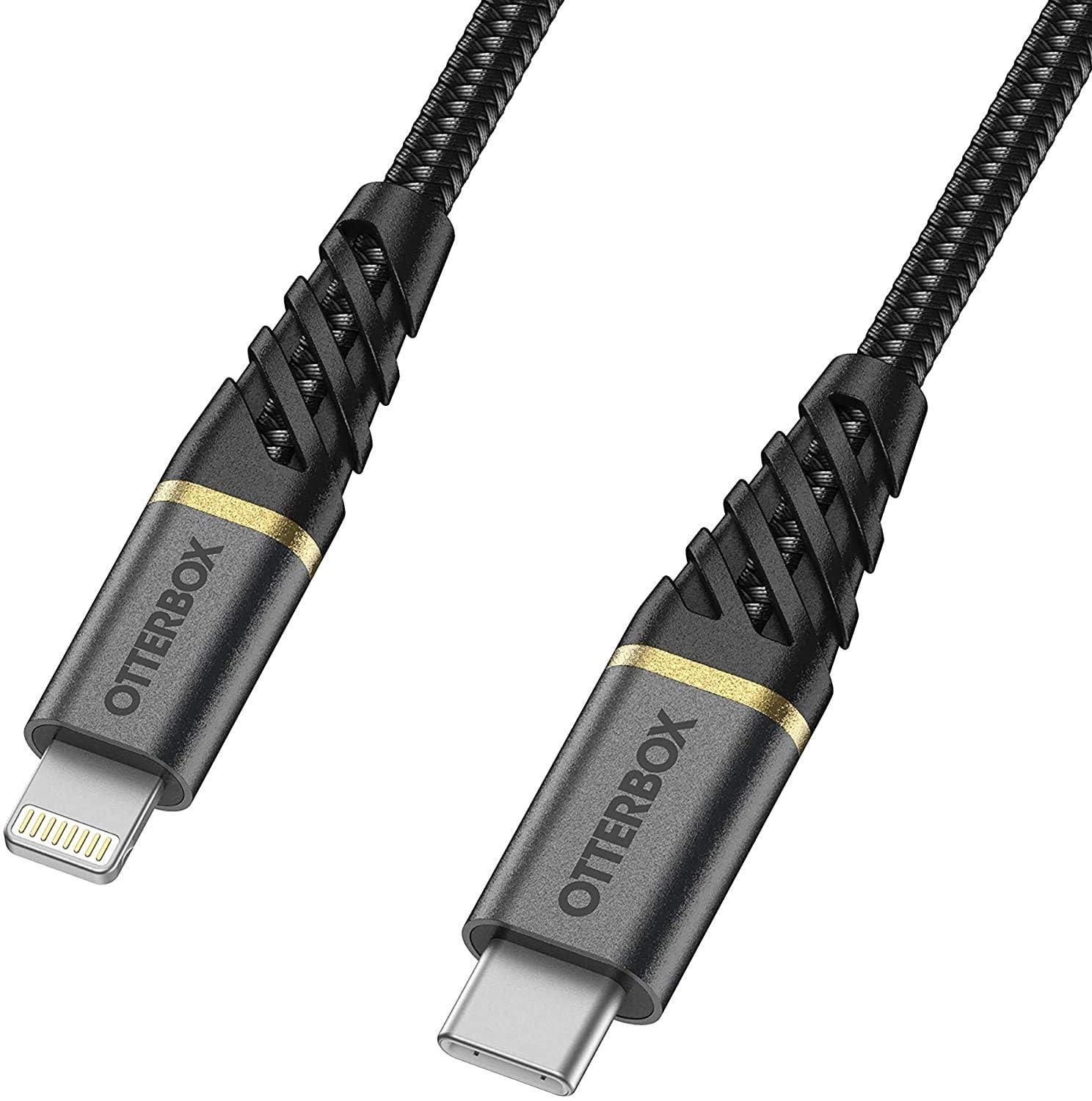 OtterBox Reinforced Braided Premium USB-C to Lightning Cable, Mfi Certified, Fast Charging Cable for iPhone and iPad, Ultra Robust and Tested for Flexibility and Flexibility, 2 m, Black