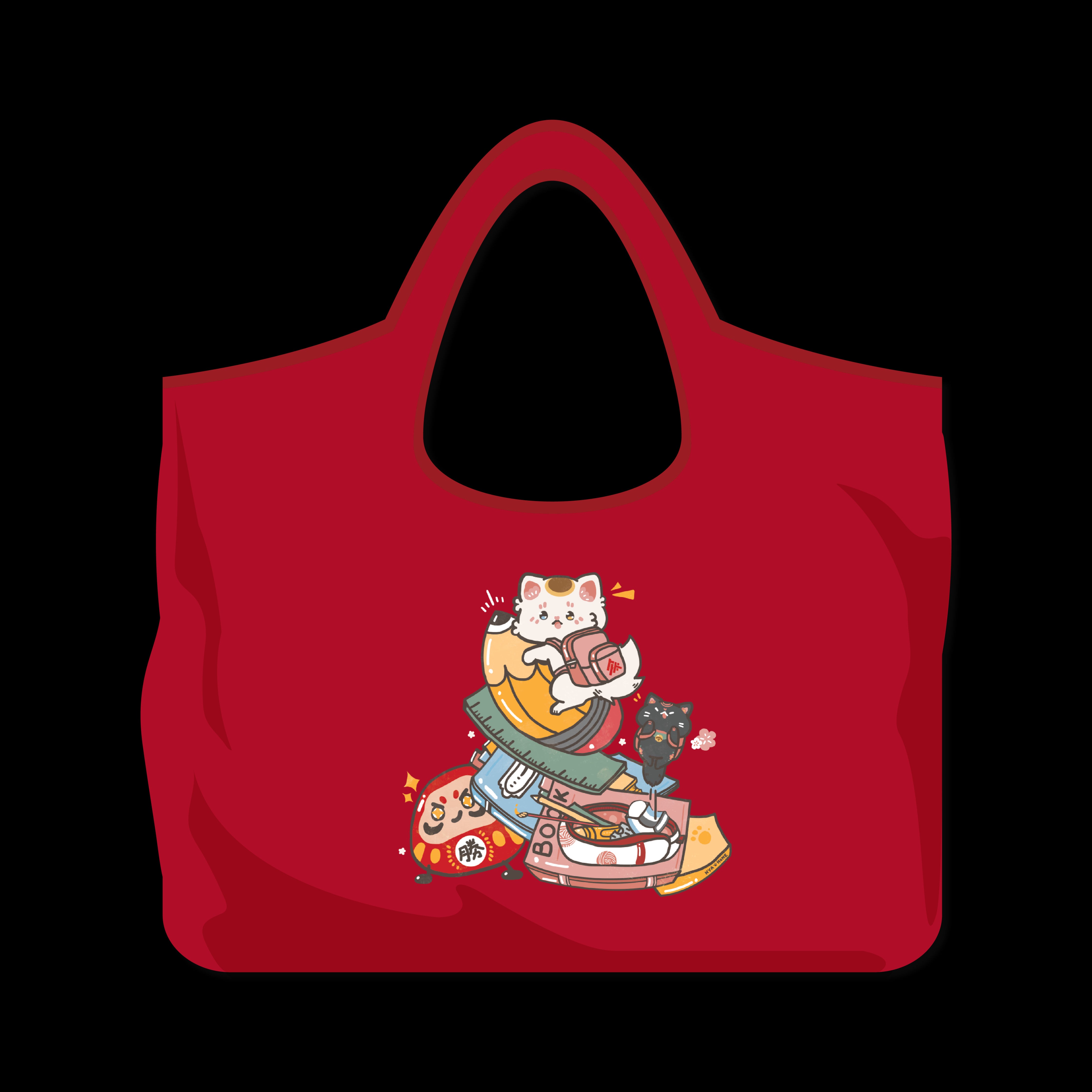 Popular X Fujinya Foldable Tote Bag 2'S Set - Red & Blue