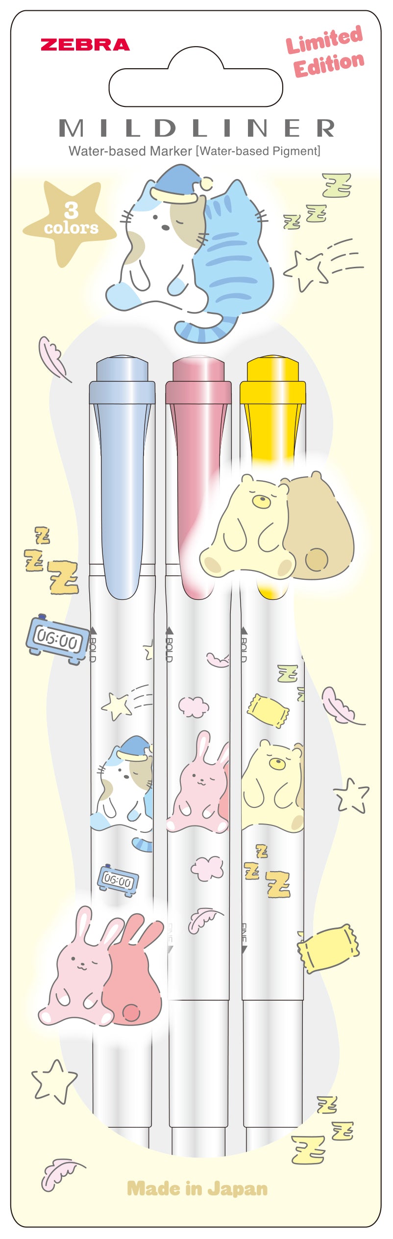 Zebra Mildliner Sleeping Animals 3C Set