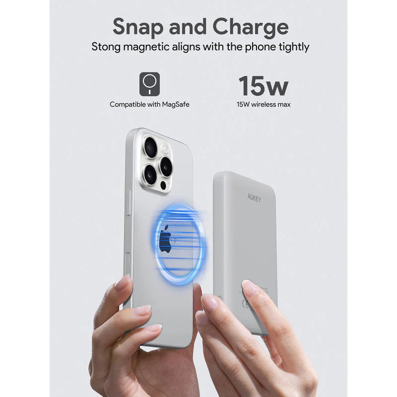 Aukey PB-MS03 5000mAh Magnetic Wireless Charging Power Bank - White