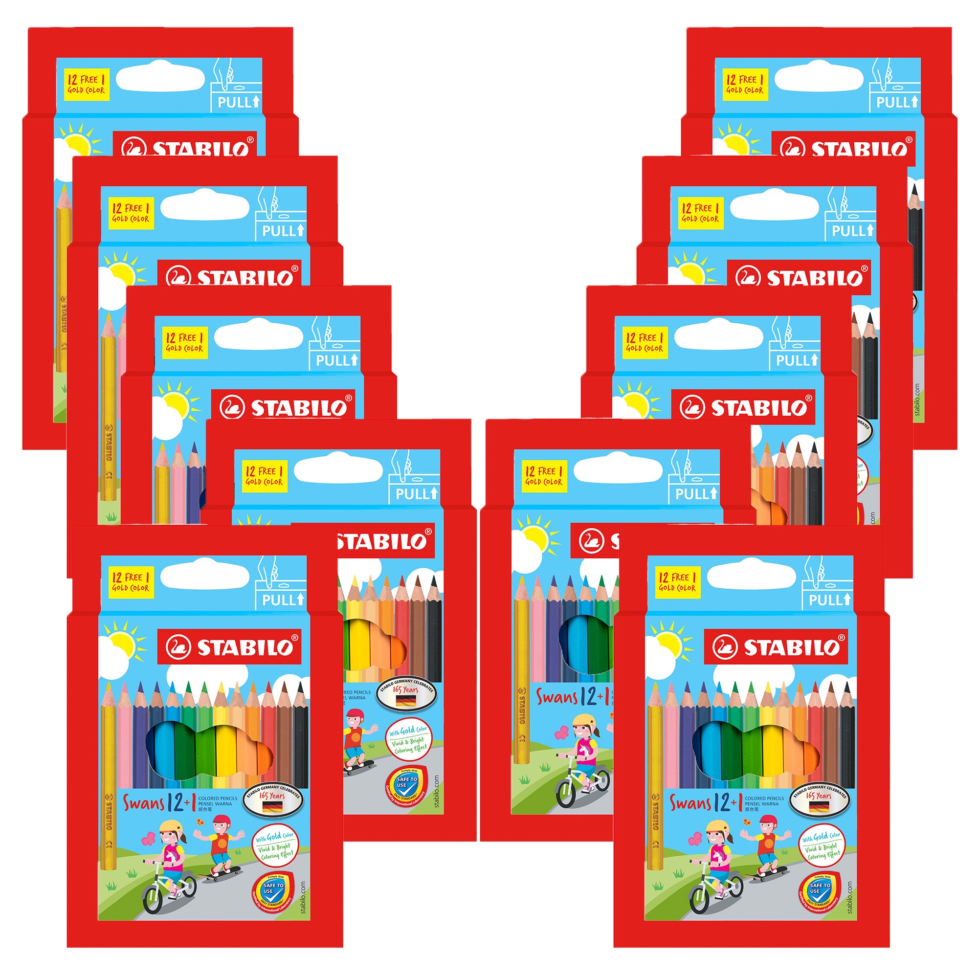STABILO Swans Coloured Pencils 12+1 Gold Half-Length Party Pack of 10