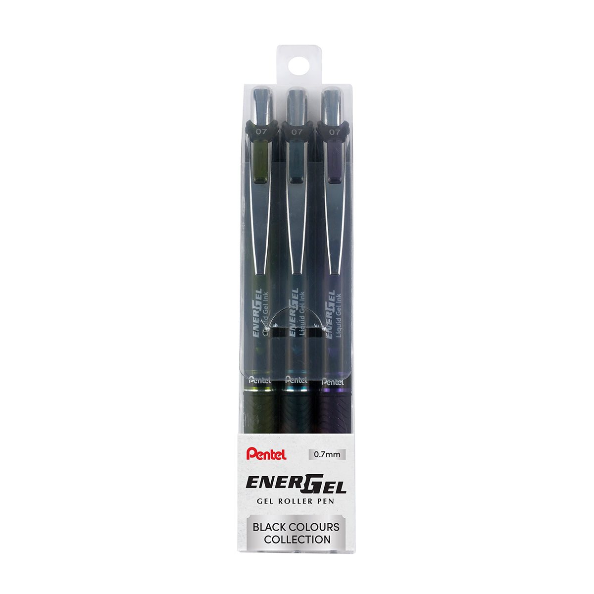 PENTEL Energel Black 0.7mm Gel Roller Pen (3-col set)