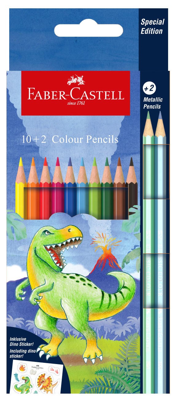Faber-Castell Colour Pencils Dinosaur, 10 + 2 Metallic Colours-115125
