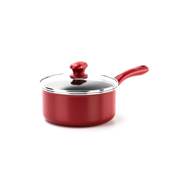 GreenChef 18cm Ceramic Non-stick Sauce Pan With Lid - Diamond Red [PFAS FREE]