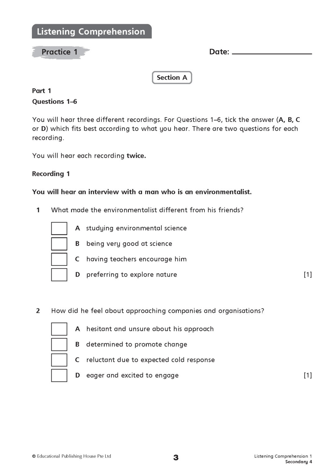 Secondary 4/G3 English Listening Comprehension And Oral Communication