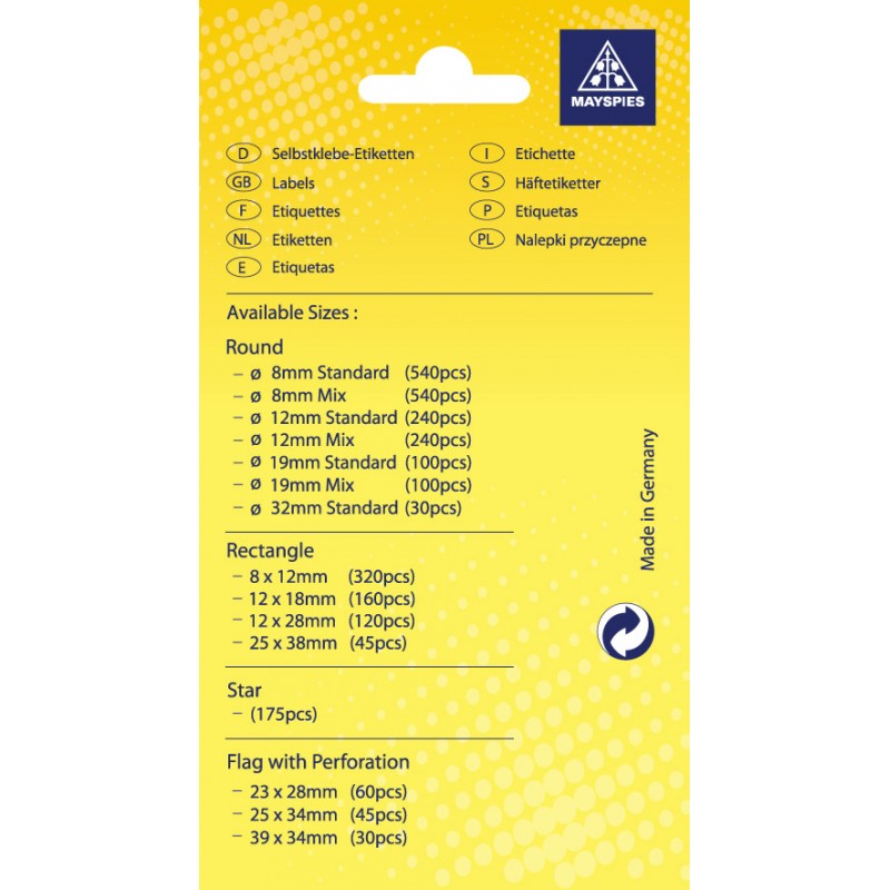 MS- COLOUR LABEL DOTS  8MM , MIX