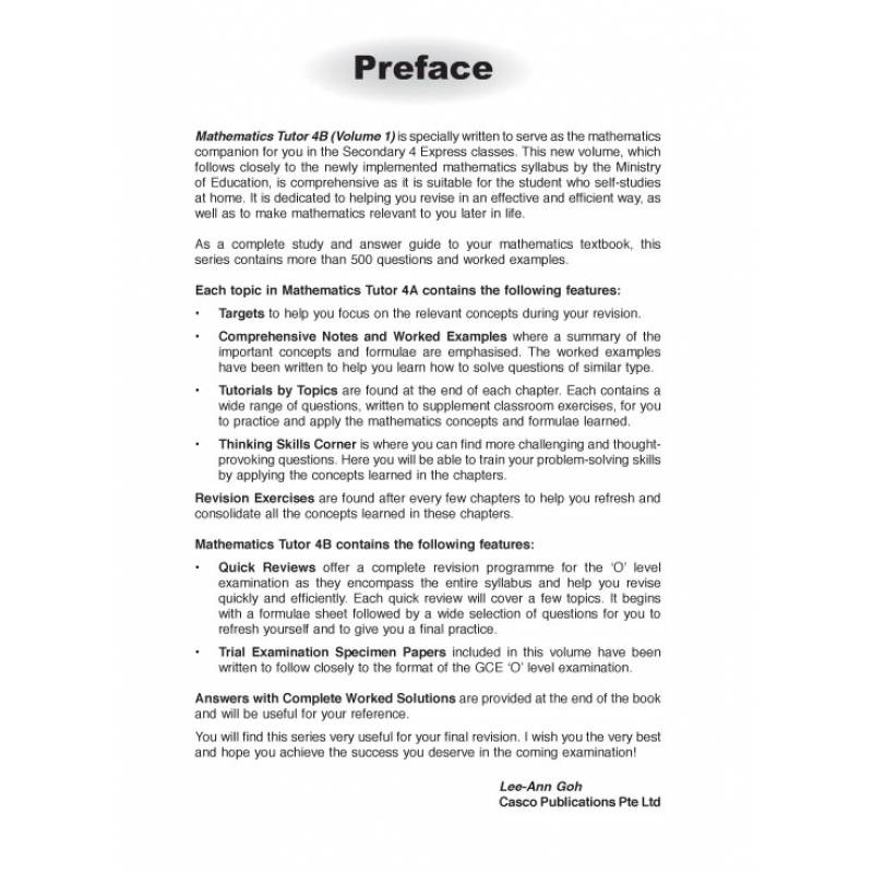 Secondary Mathematics Tutor 4B Volume 1