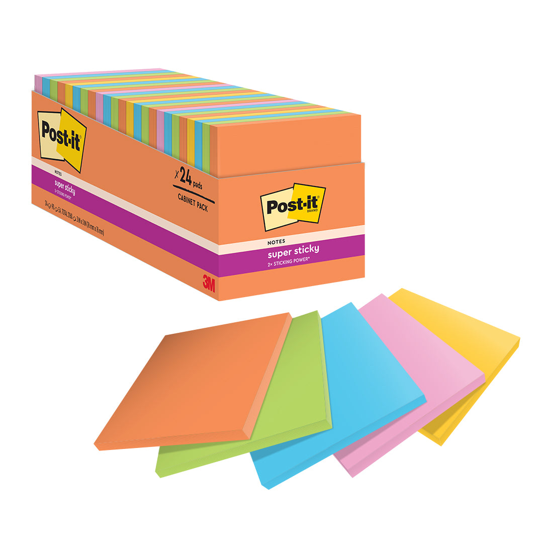 Post-it® 654-24SSAU-CP Super Sticky Notes Cabinet Pack, 24pads/box, 3X3"