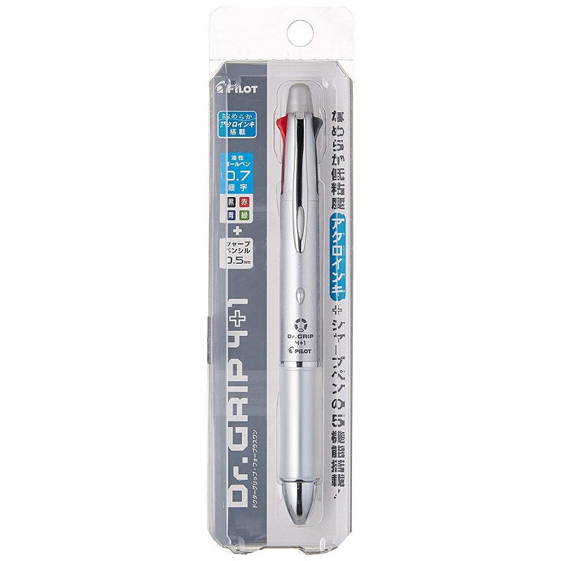 PILOT DR. GRIP MULTI-FUNCTION 4+1 4-COLOR 0.7MM BALLPOINT PEN  + 0.5mm MECHANICAL PENCIL SILVER