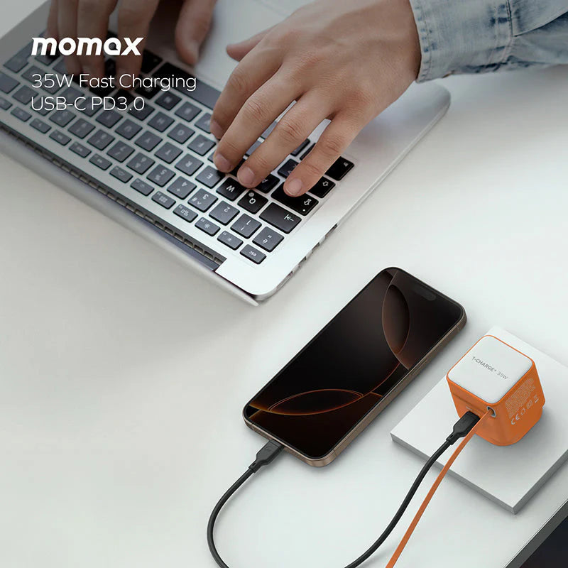 Momax 35W GaN Charger with Retractable USB-C Cable (Orange)