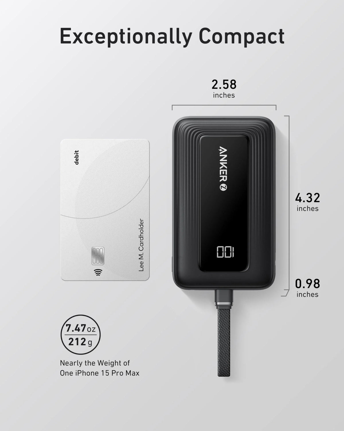 Anker A1688H11-BK 10000mAh PD30W Built-In USB-C Cable Powerbank - Black