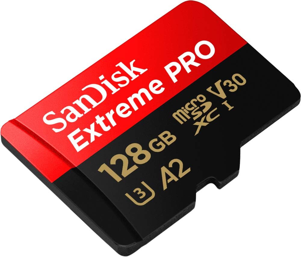 SanDisk Extreme Pro microSDXC UHS-I Memory Card with SD Adaptor, 128GB, V30, U3, C10, A2, 200MB/s R, 90MB/s W