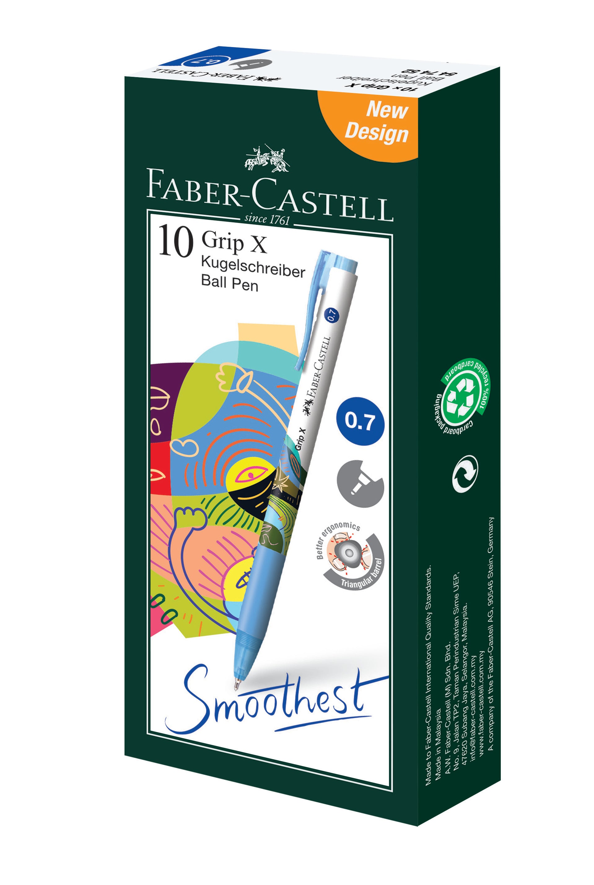 Faber-Castell Grip X7 Ball Pen Foil 0.7mm, Blue in Box-547452-10