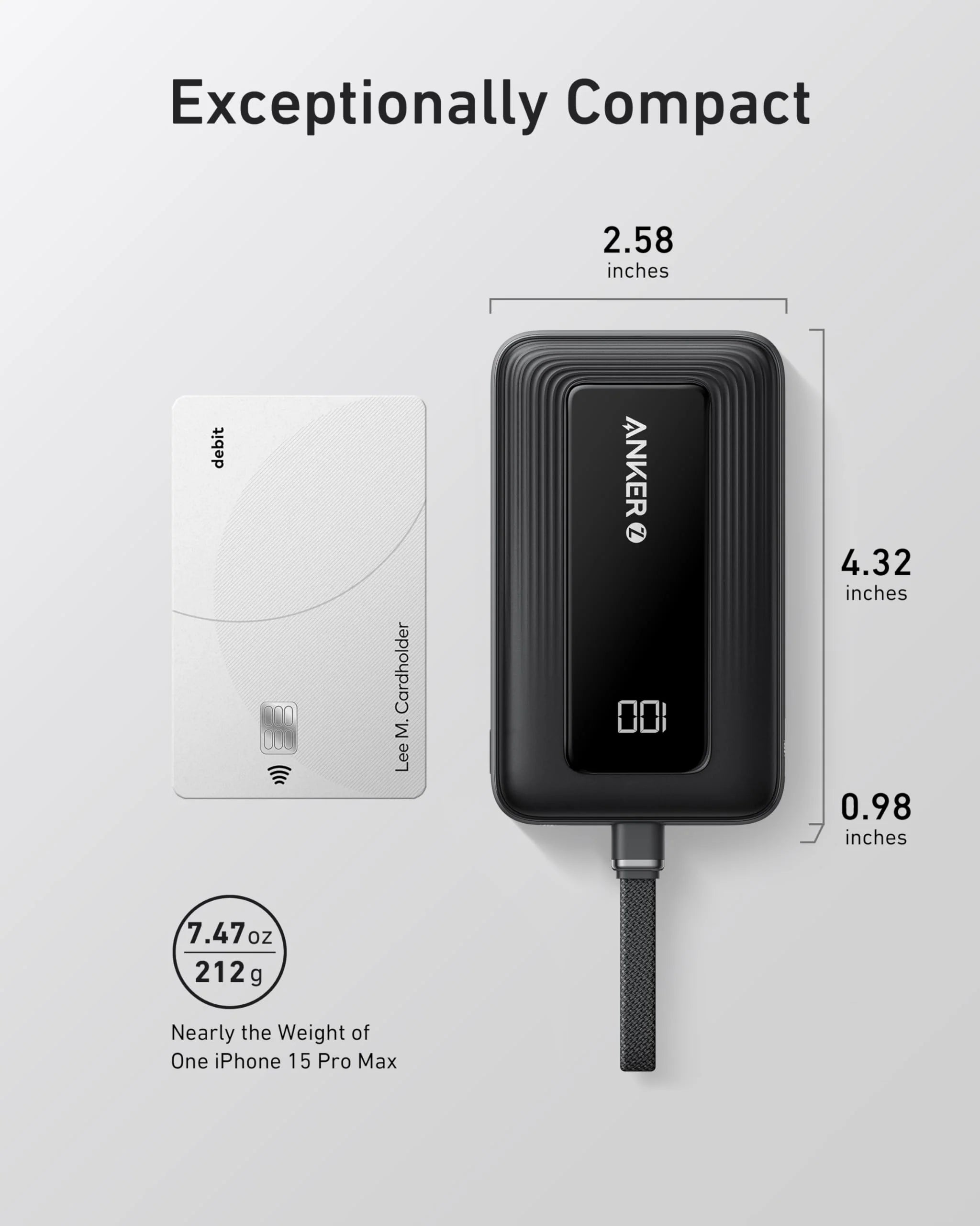 Anker A1688H11-BK 10000mAh PD30W Built-In USB-C Cable Powerbank - Black
