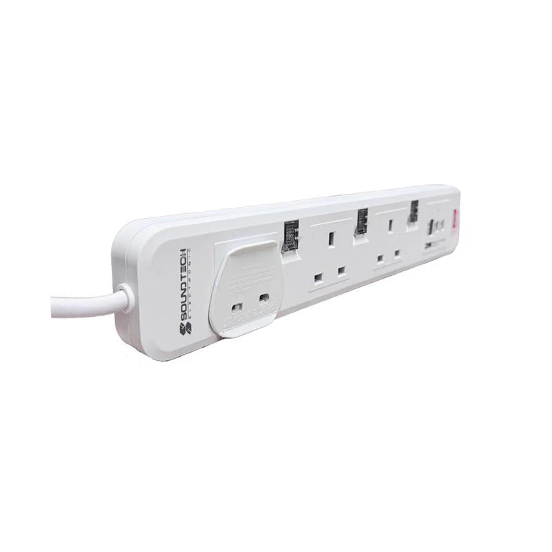 SoundTeoh PS-132U 3Way Extension Socket with (1 x QC3.0 18W USB-A port + 2 x PD20W USB-C ports)