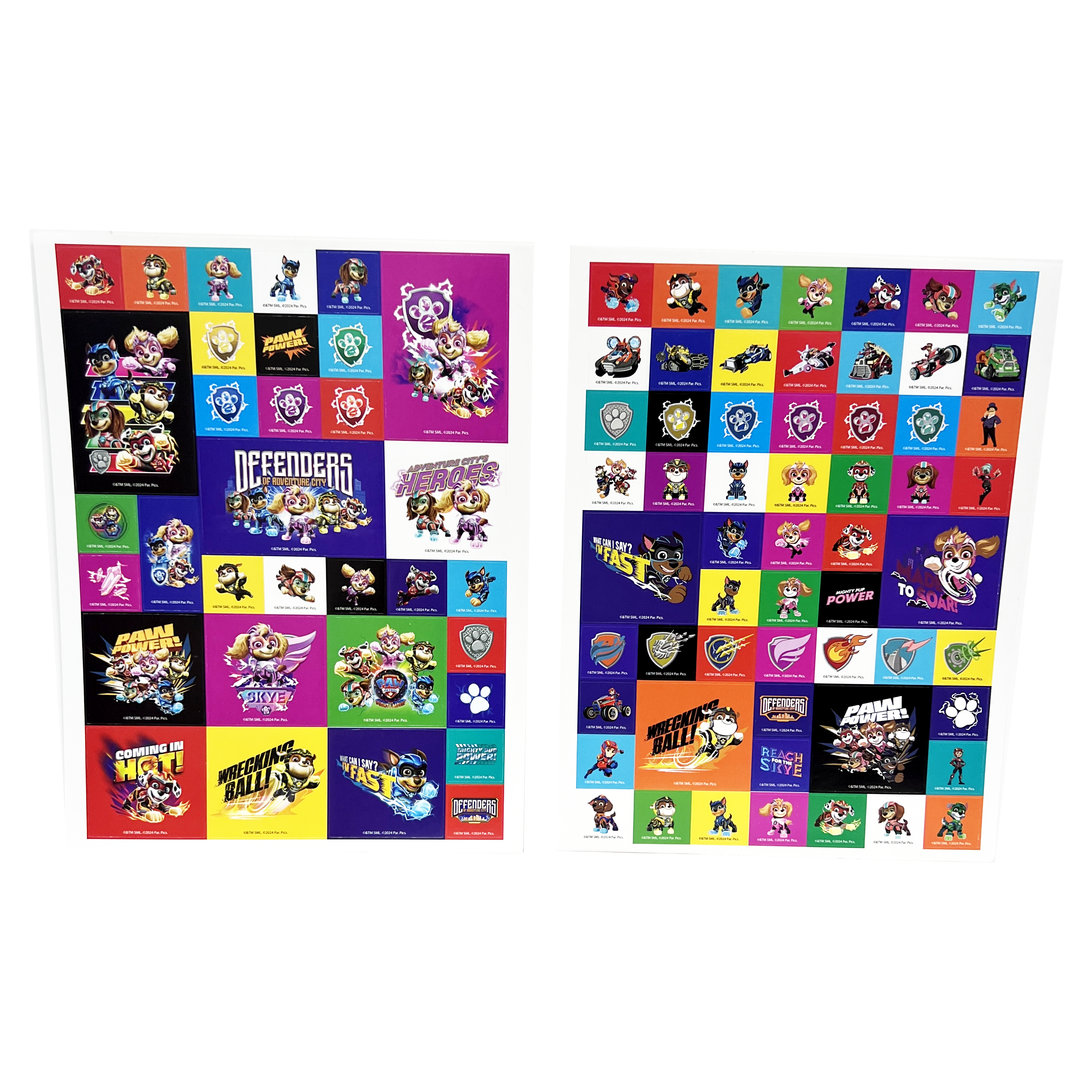 PAW PATROL 12 COLOURING SHEETS WITH STICKERS THE MIGHTY MOVIE SEIRES