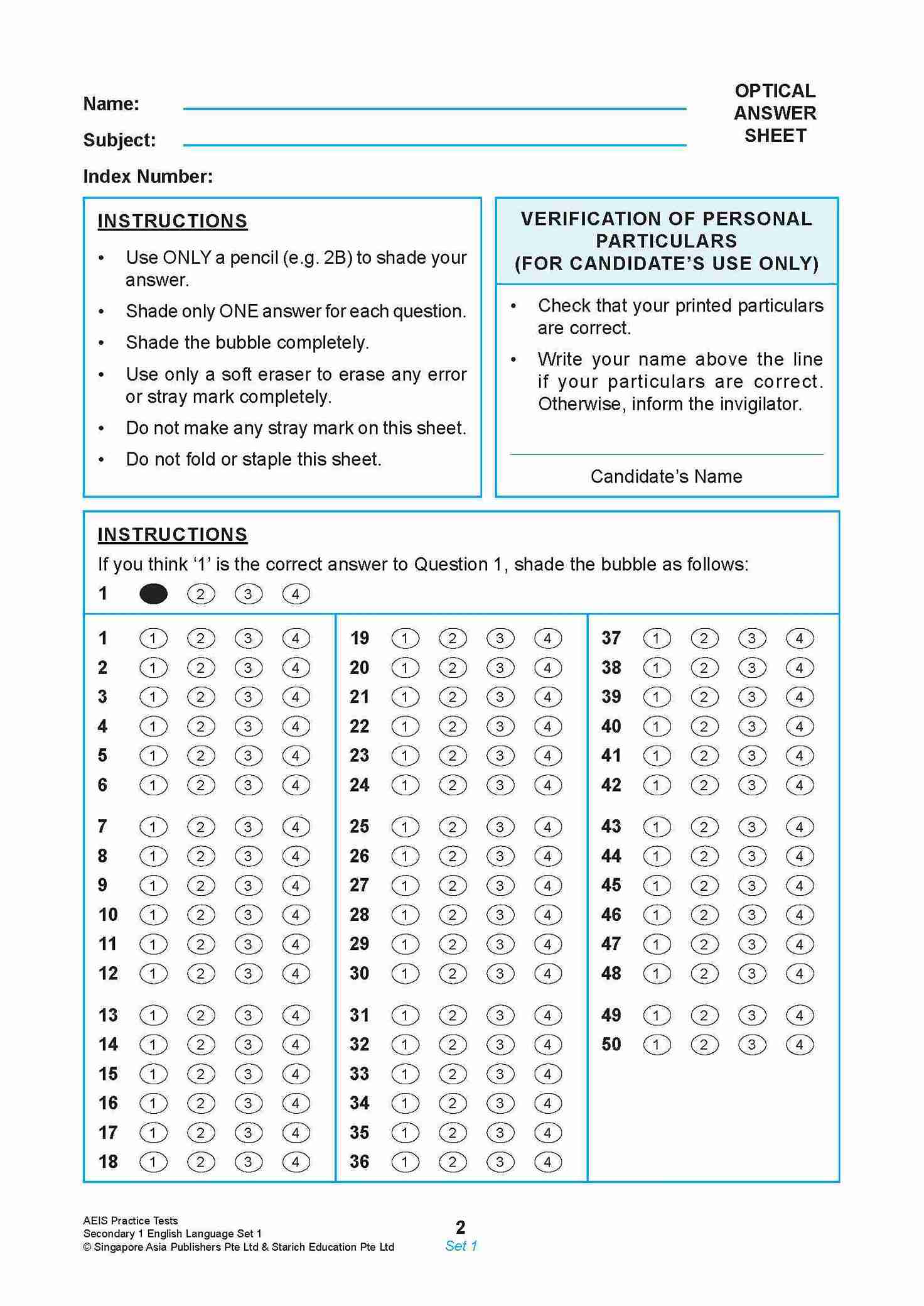 Secondary 1 AEIS Practice Tests ENGLISH - 2nd Edition