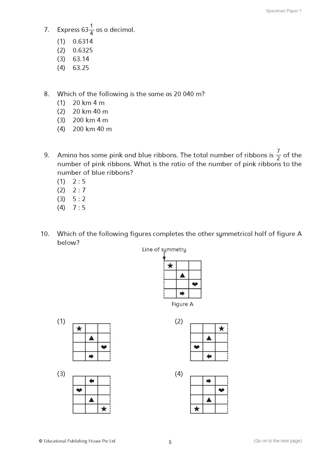 Psle Maths Specimen Papers