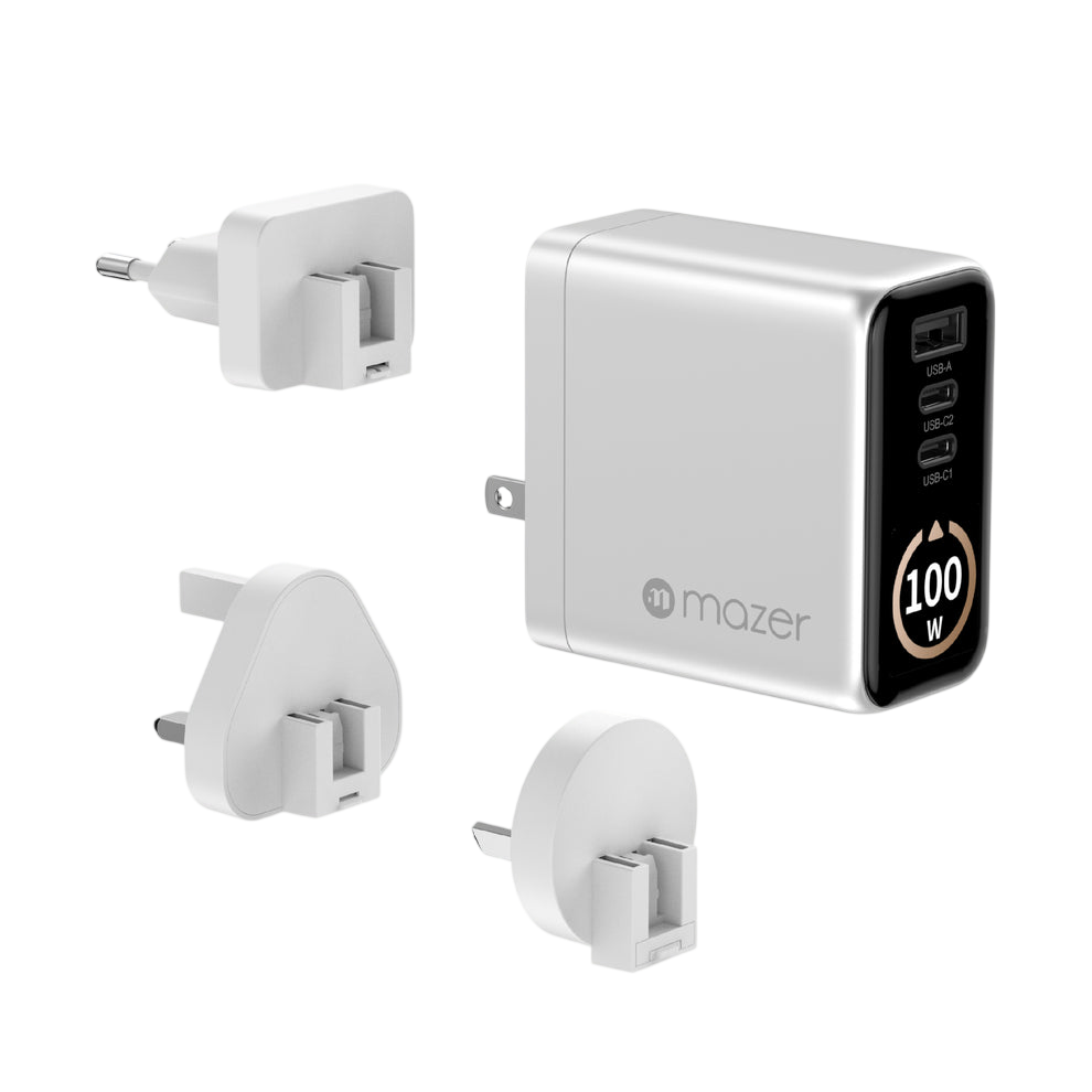 Mazer AiPrestigeGaN 100W Gan Wall Charger Ai Display - Silver