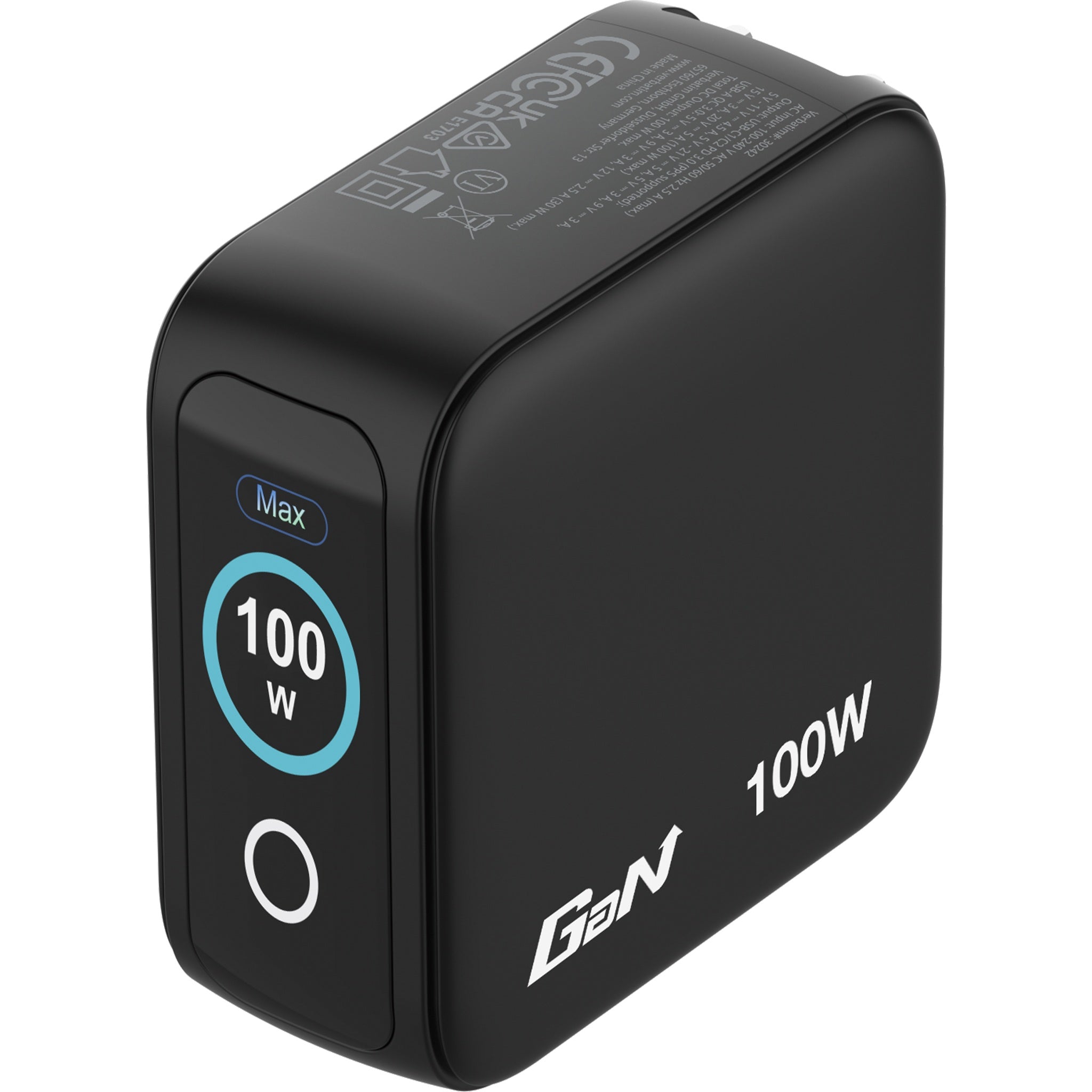 Verbatim 3-Port 100W Mini GaN Charger with Display (US/EU/UK/AU) Black