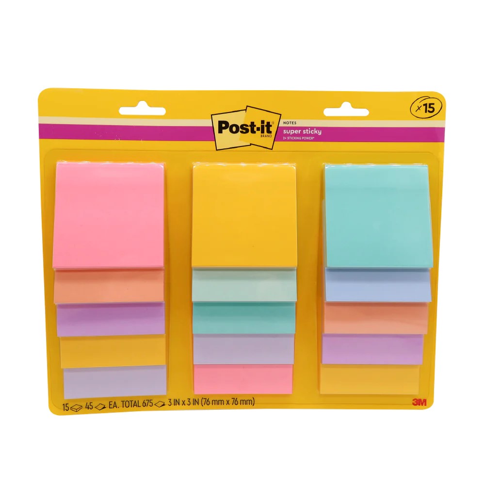 Post-it® 654-15SSASSTJP Super Sticky Notes Multipack Kaleidoscope, 15pads/pack