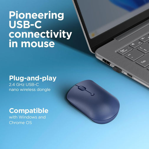 Lenovo 540 Wireless Computer Mouse for PC, Laptop, Computer with Windows or Chrome OS - 2.4 GHz USB-C Wireless Pairing Receiver - Compact Size - 18-Months Battery Life - Ambidextrous -Abyss Blue