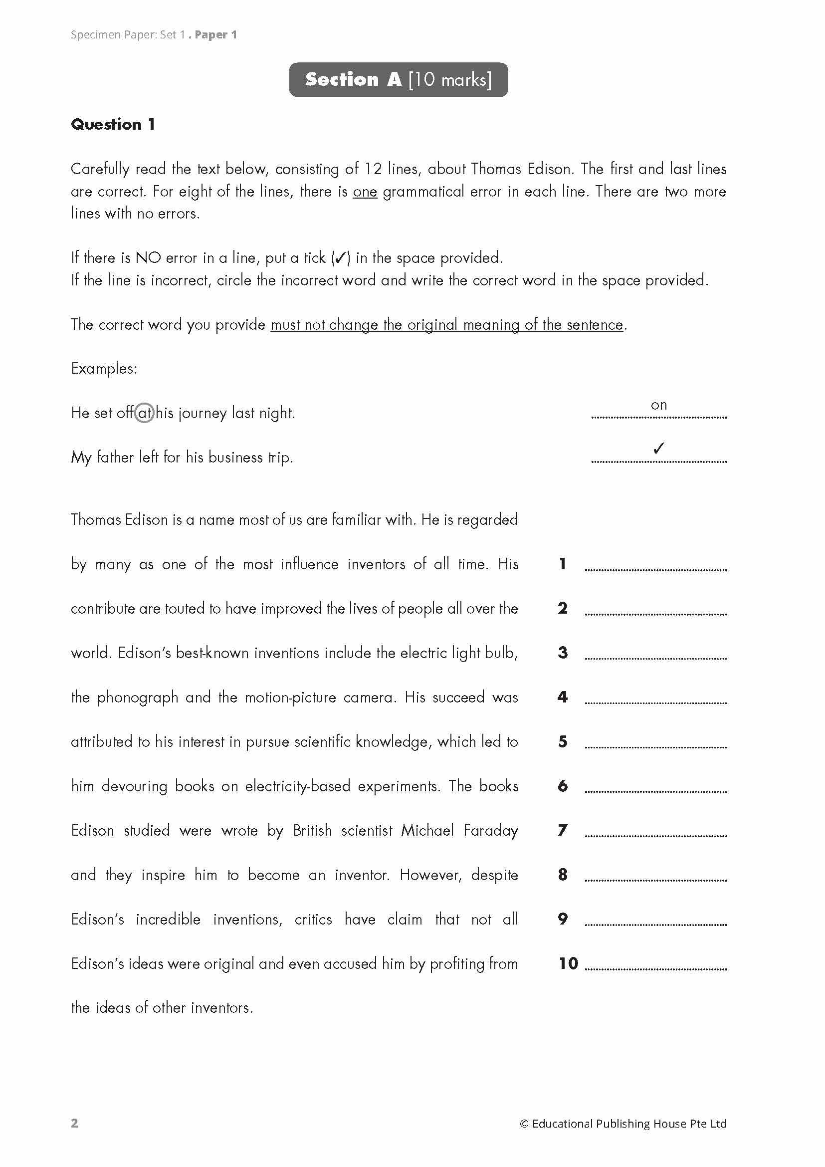 O-Level English Language Specimen Papers (2nd Edition)