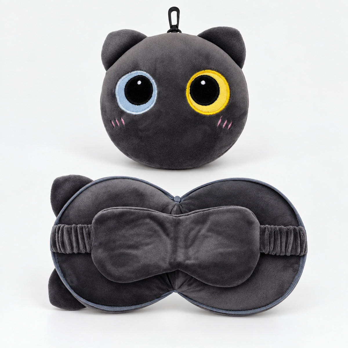  2 In 1 Plush Eye Mask And Head Rest Cushion - Black Moonlight Cat 