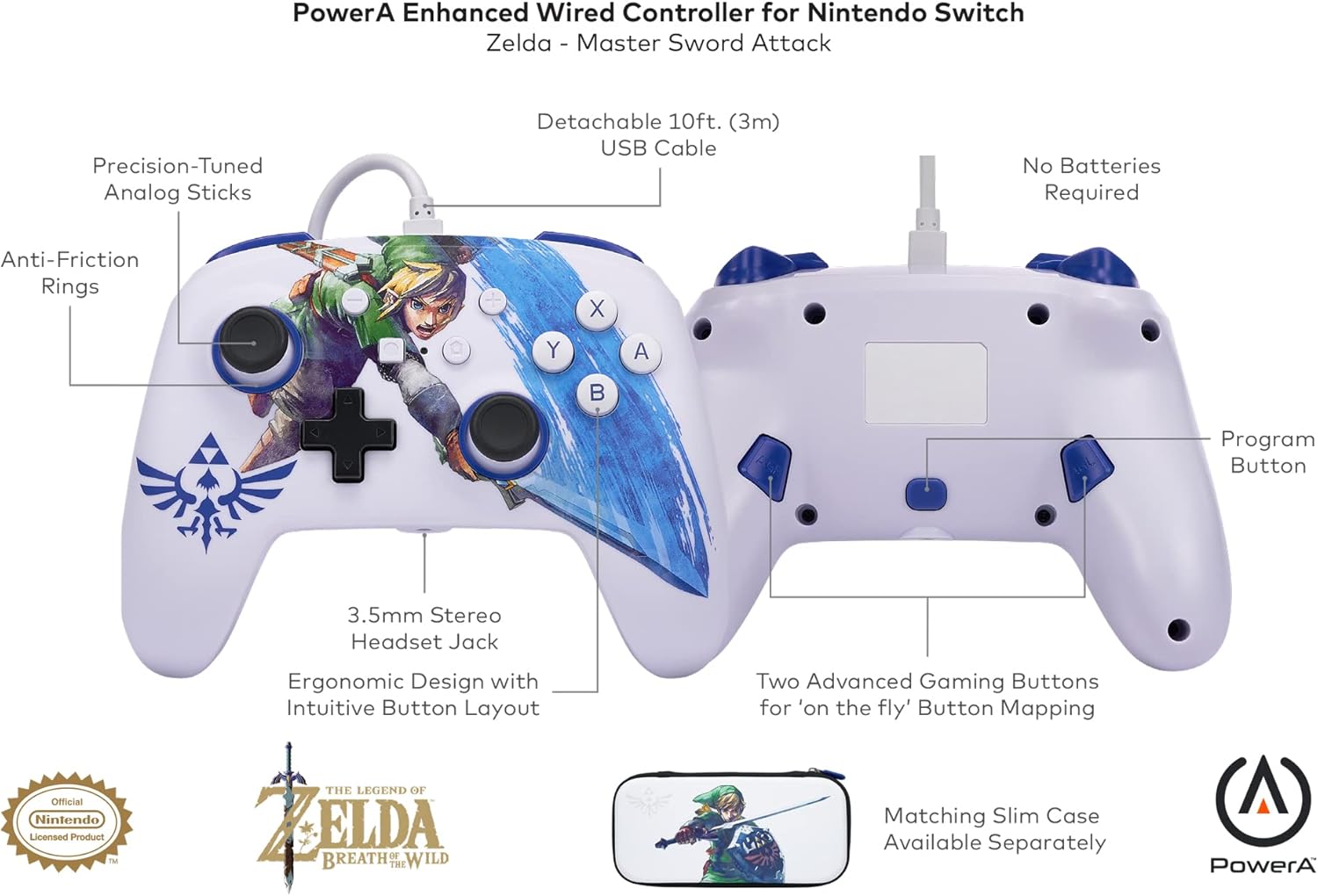 PowerA Enhanced Wired Controller for Nintendo Switch - Master Sword Attack - Master Sword Attack (Officially Licensed)