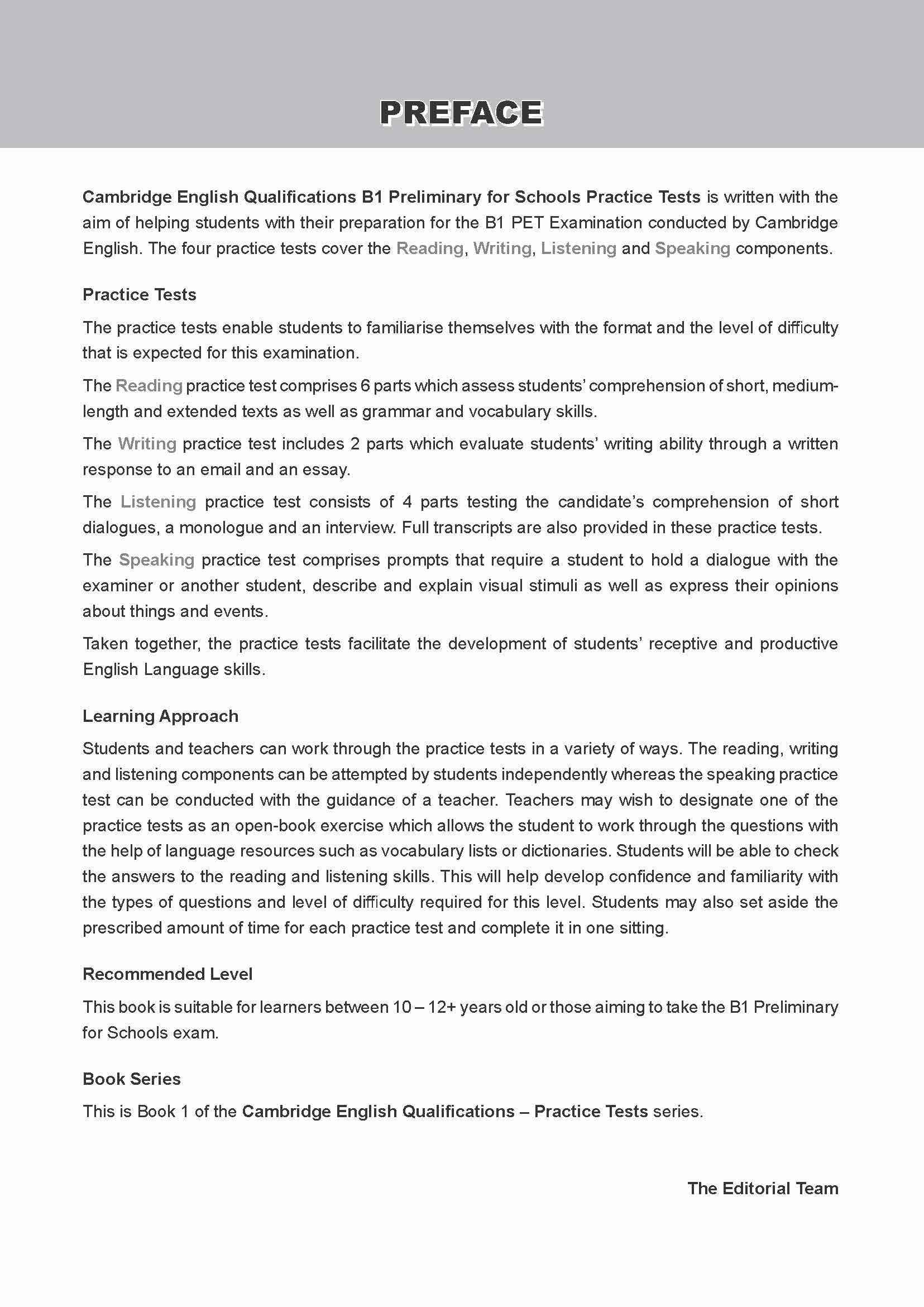 Cambridge English Qualifications – B1 Preliminary for Schools Practice Tests (PET)