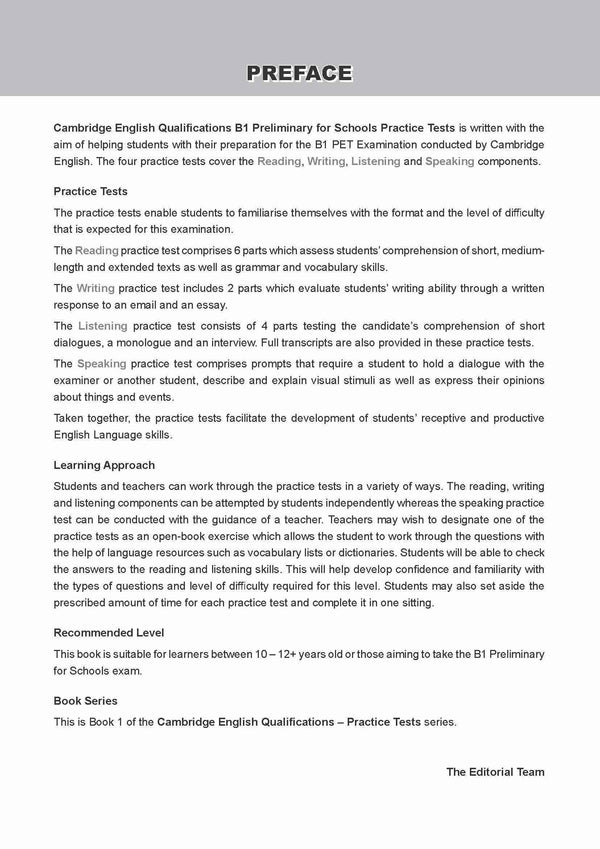 Cambridge English Qualifications – B1 Preliminary for Schools Practice Tests (PET)