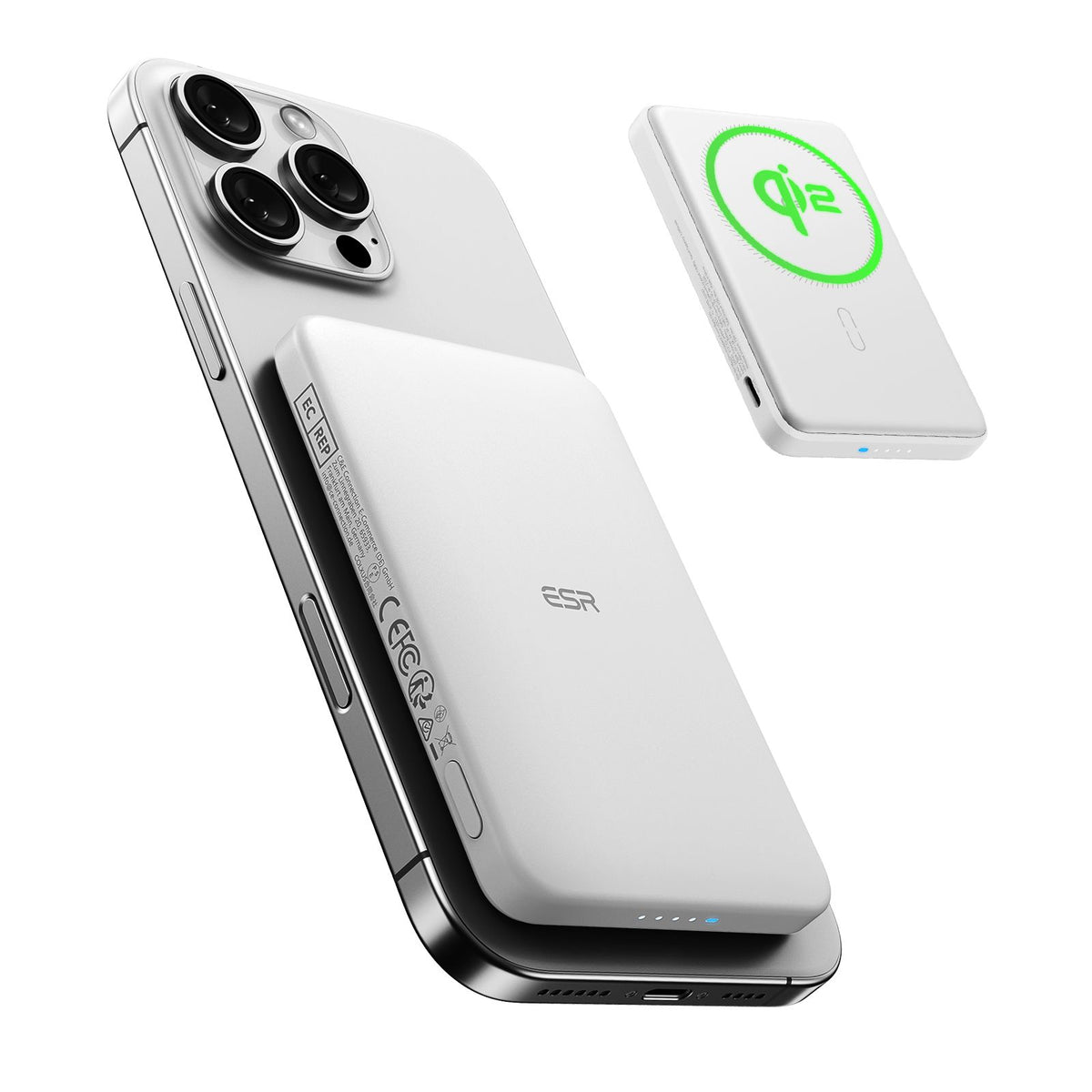 ESR Qi2 MagSlim 5000 mAh Magnetic Power Bank - White