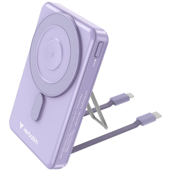 Verbatim 5-in-1 Charge ‘n’ Go 10000mAh Magnetic Wireless Power Bank - Purple