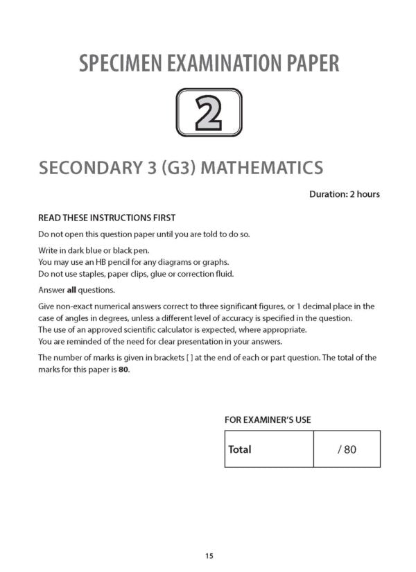 Secondary 3 Mathematics Exam Papers for G3 Third Edition