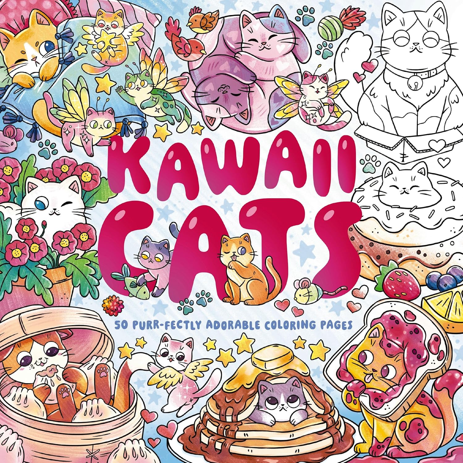Kawaii Cats: 50 Purr-fectly Adorable Coloring Pages (Paperback)