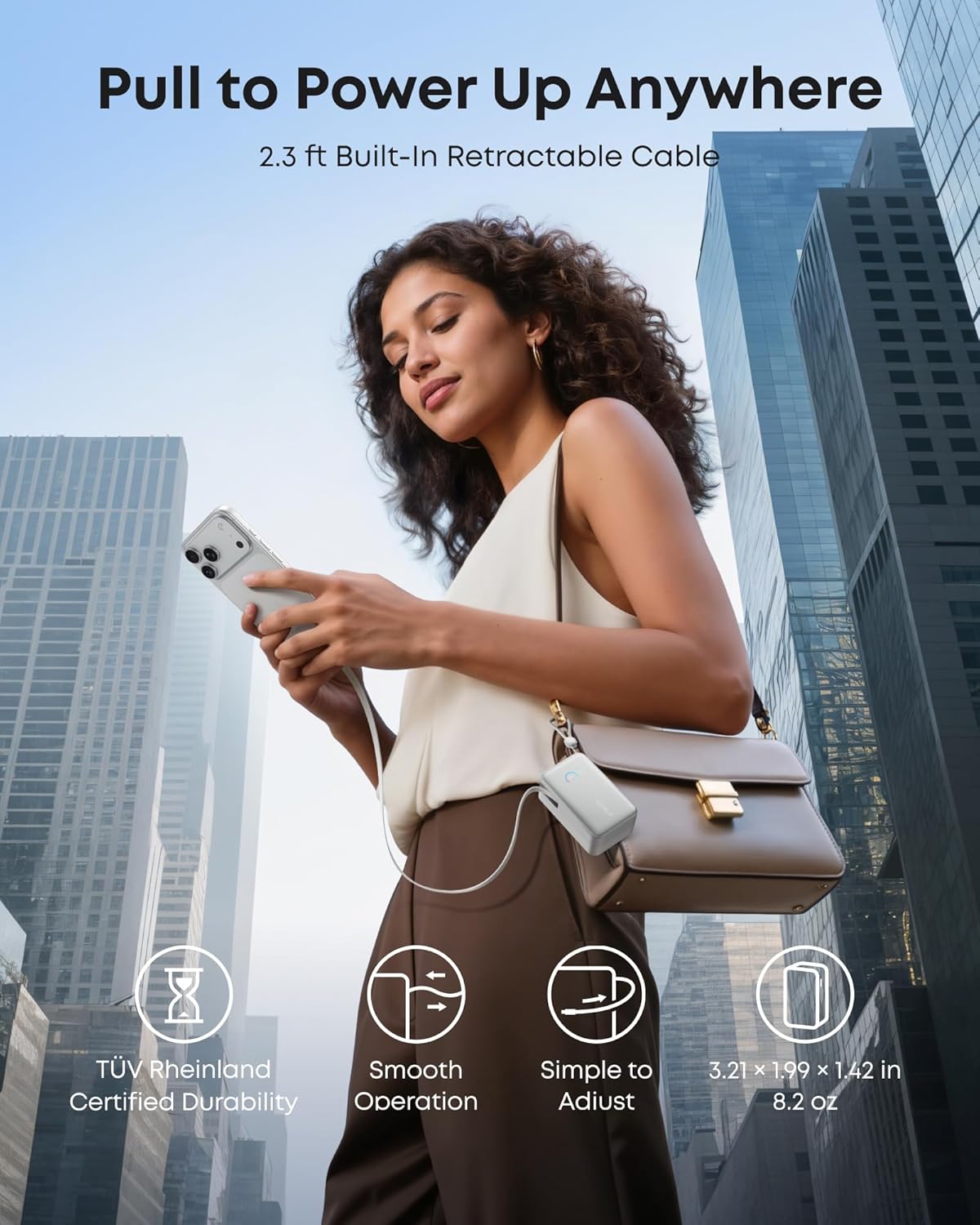 Anker Nano 10K 45W Power Bank with Retractable USB-C Cable - White