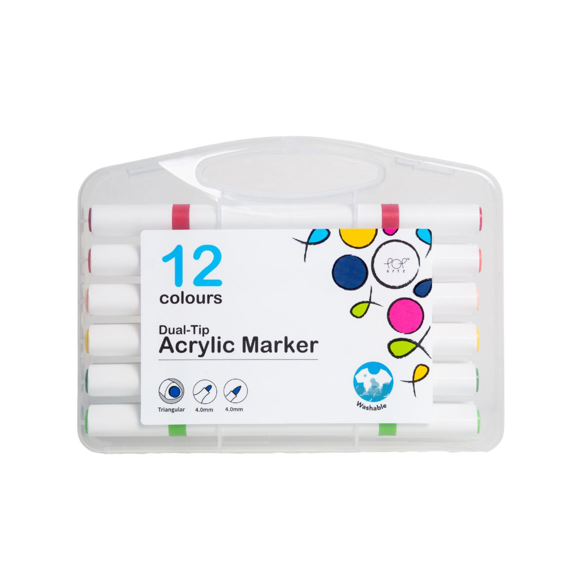 Pop Artz Washable Dual-Tip Acrylic Markers (12 Colors) - PA-616-12