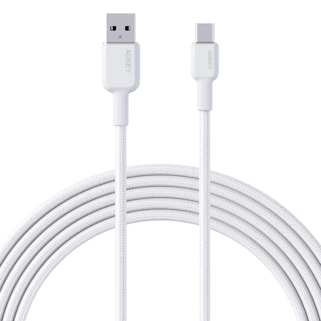 Aukey USB-A to USB-C 1M Nylon Braided Cable - White