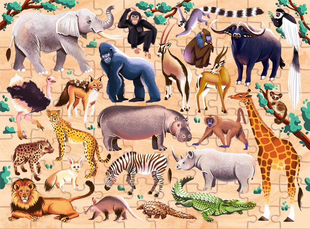 HINKLER JR JIGSAW 100 PIECES EXPLORE 24 AFRICAN ANIMALS