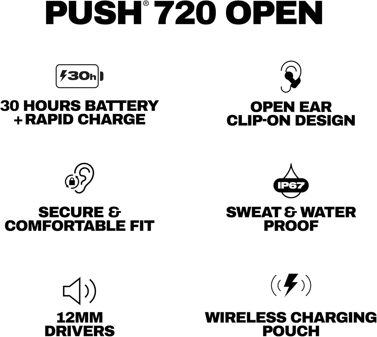 Skullcandy Push 720 Open Ear True Wireless Earbuds – True Black