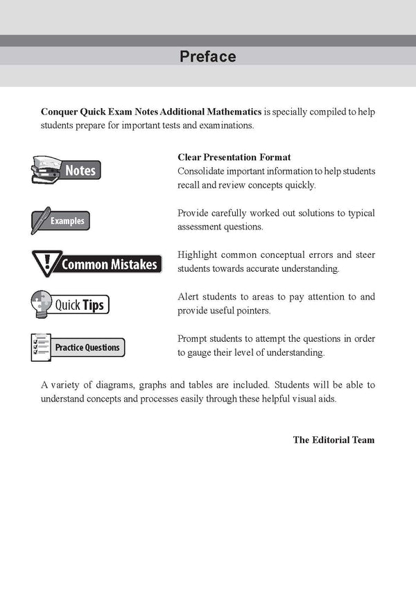 Conquer Quick Exam Notes Additional Mathematics