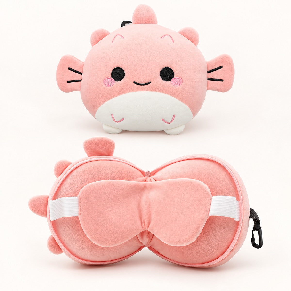  2 In 1 Plush Eye Mask And Head Rest Cushion - Pink Fish 