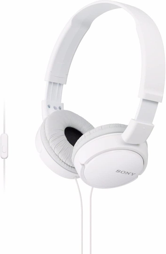 Sony MDR-ZX110AP Foldable EXTRA BASS™ Wired Over-Ear Headphones, In-line Remote and Mic, 30mm Dynamic Driver, One Size - White
