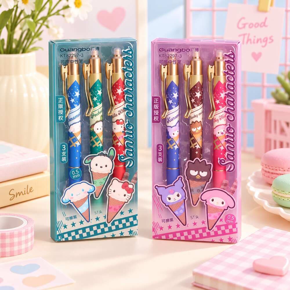  Sanrio Characters Erasable Gel Pen 3pcs Set - 2 Assorted Designs 