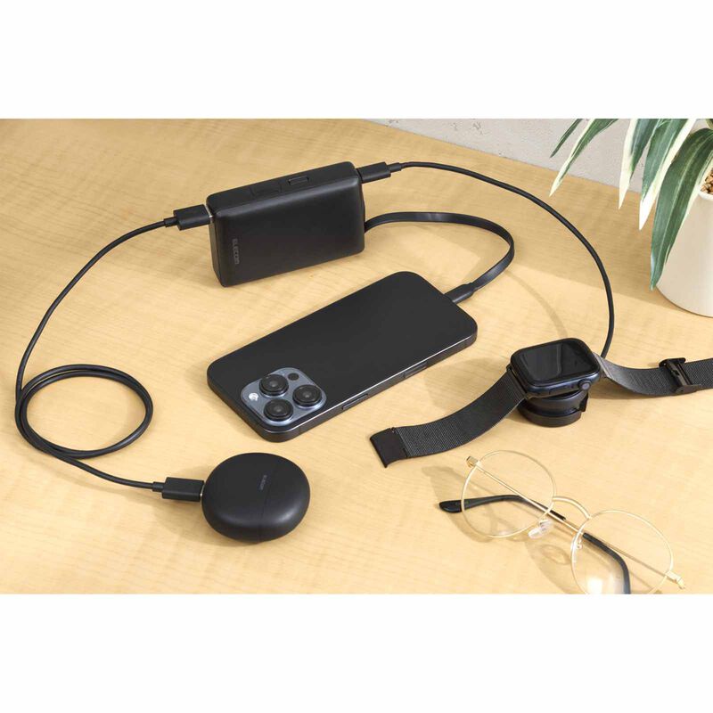 ELECOM CCC Power Bank 10000mAh 30W With Integrated USB-C Cable DE-A06-10000BK - Black
