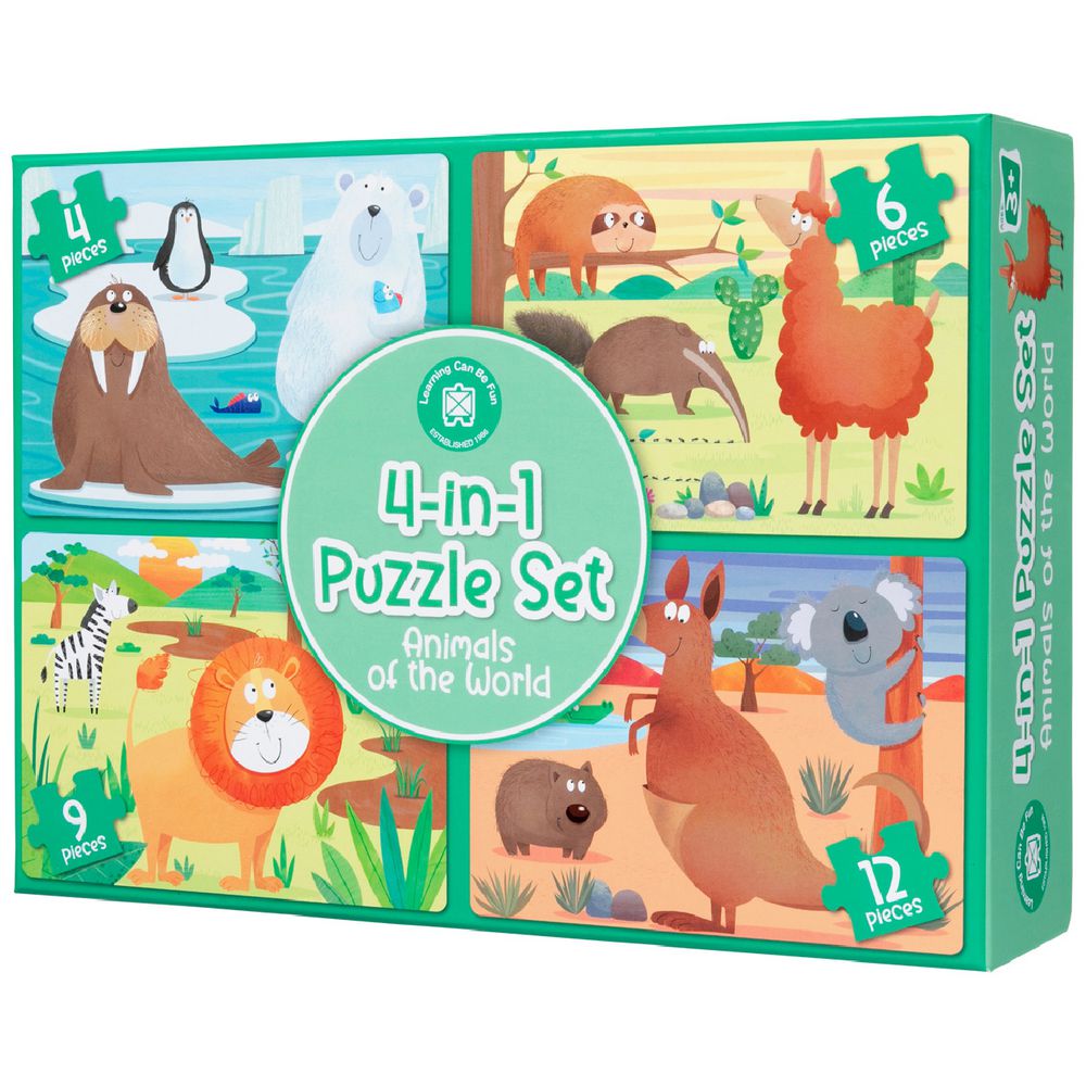 LEARNING CAN BE FUN 4 IN 1 PUZZLE SET ANIMALS OF THE WORLD
